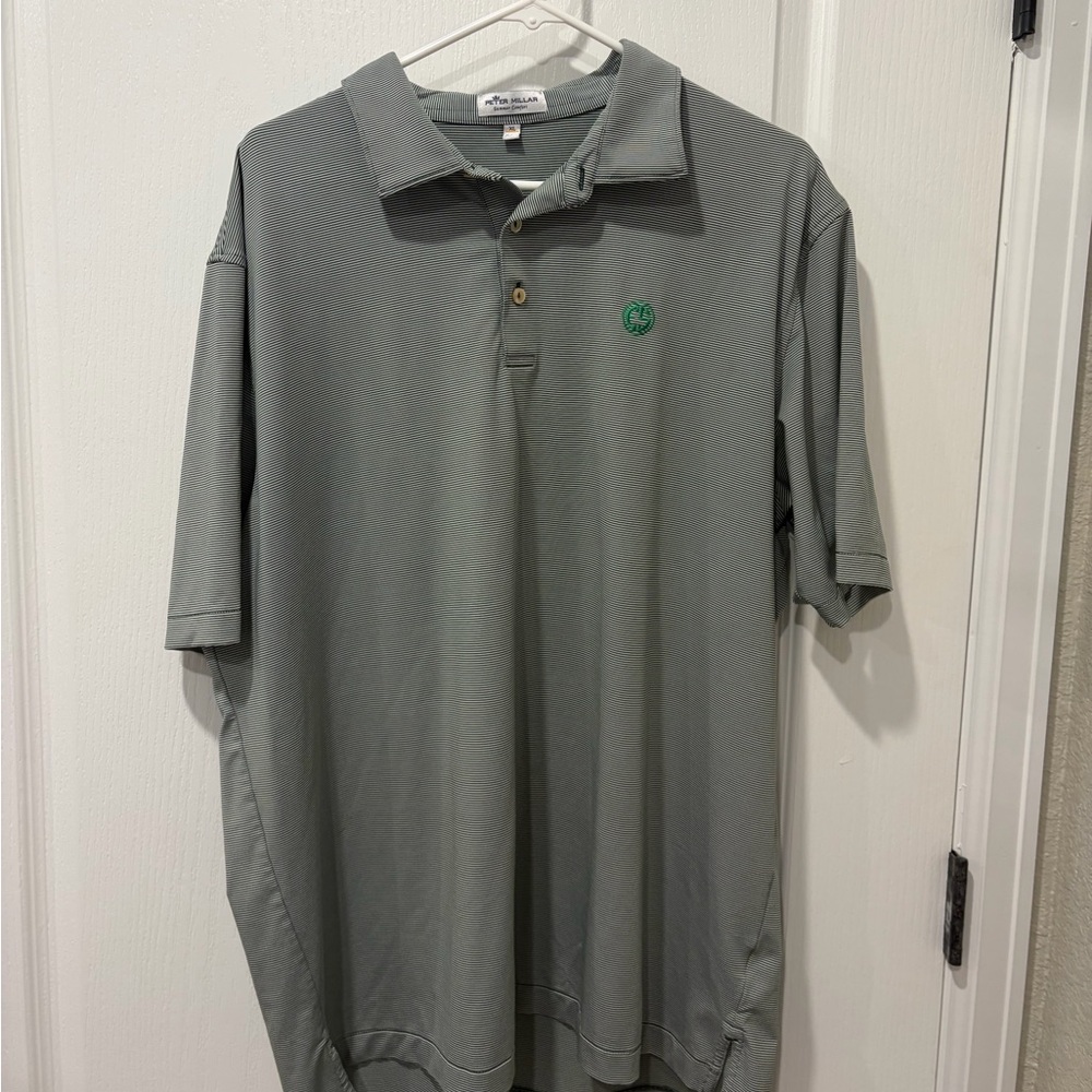 Peter Millar Grey stripe Polo with Subtle Crest